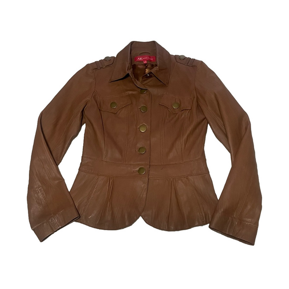 Anne Klein Y2K leather jacket size small cinnamon brown - Picture 1 of 8